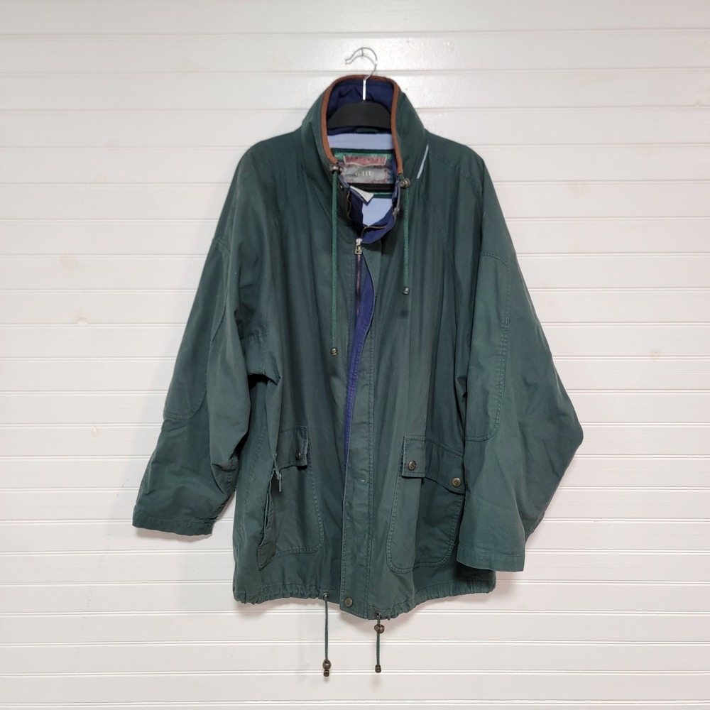G-III Outerwear Barn Chore Coat Jacket XL Cotton Full Zip Genuine Leather Trim